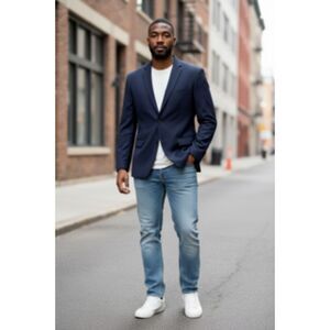 Topman 2 Button Blazer Jacket  Men's Size 42R Navy Blue Eve BLE Slim Single Vent